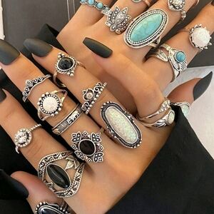 Hot Topic Silver and Black Ring Collection